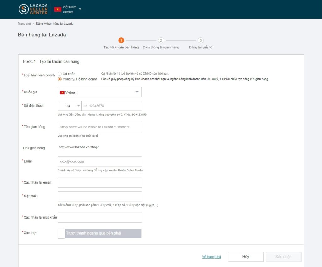 Cách tạo tài khoản bán hàng trên Lazada