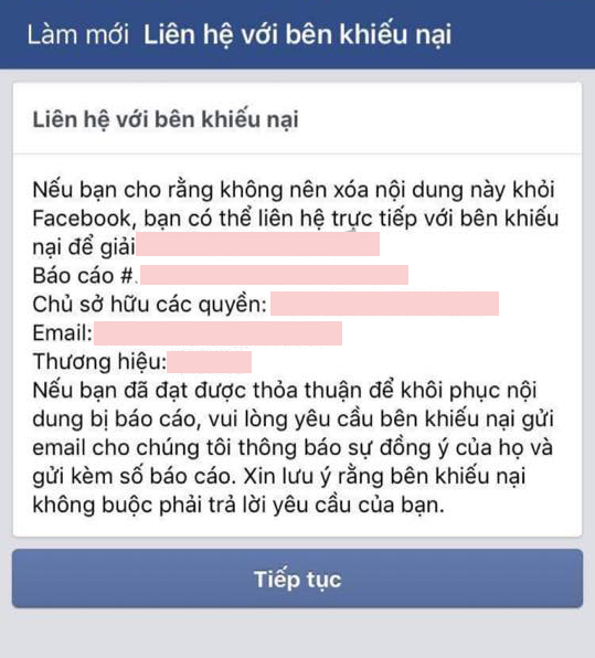 báo cáo khi Fanpage bị xóa vì lý do bản quyền