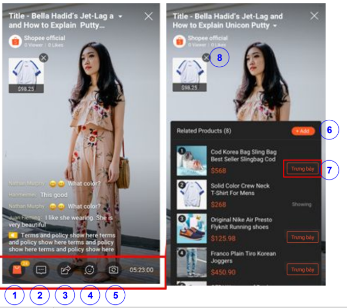 các tính năng của livestream trên Shopee