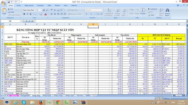 quản lý kho bằng excel 