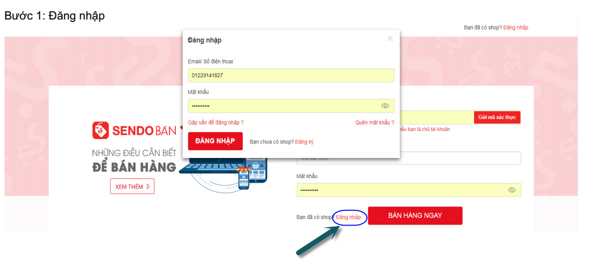 cách tạo tài khoản bán hàng trên Sendo - b1