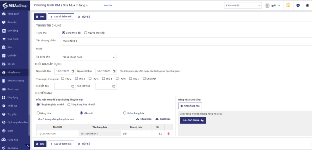 Tạo các chương trình khuyến mãi trên phần mềm bán hàng tạp hóa MISA eShop