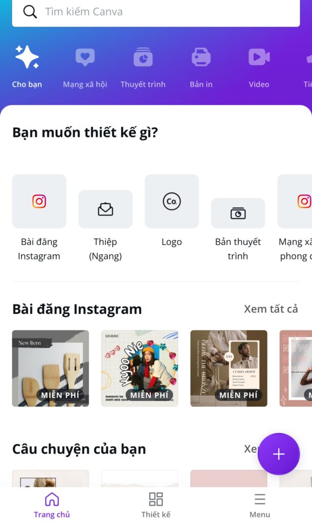 Canva trên điện thoại