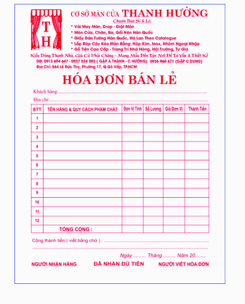 Hóa đơn bán lẻ viết tay