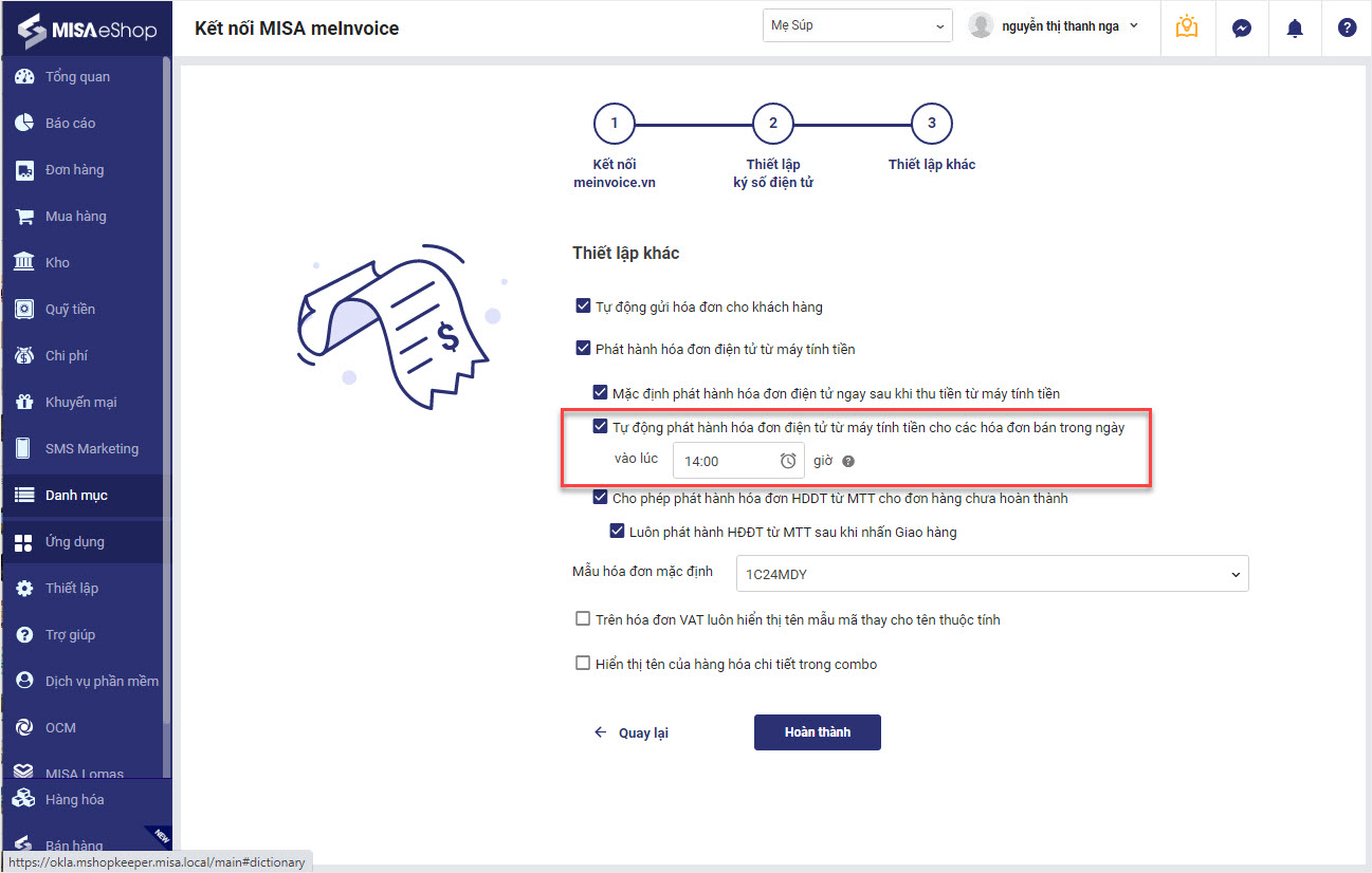 MISA eShop kết nối với MISA meInvoice